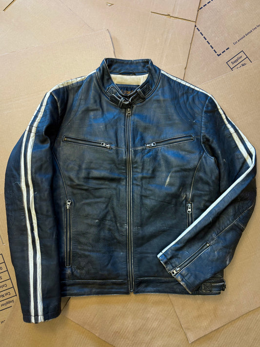 Vintage Italian Black Racing Motorcycle Leather Jacket (M)