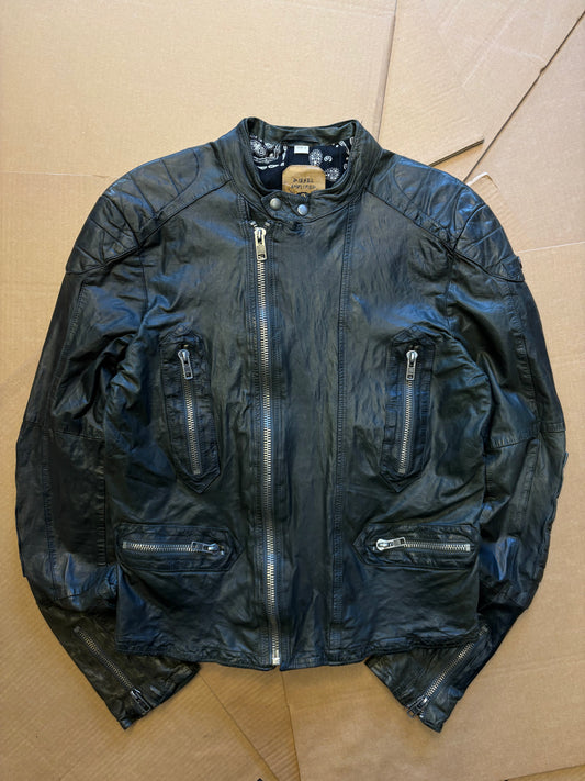 Vintage Diesel Asymmetrical Zip Black Leather Jacket (women's L)