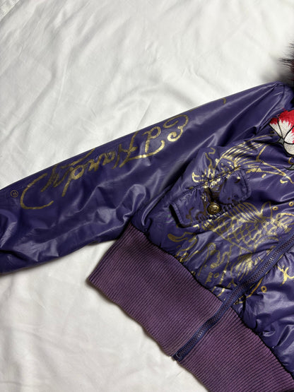 Ed Hardy 2000s Embroidered Purple Puffer Jacket (women's M)