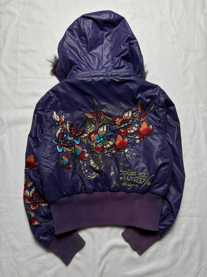 Ed Hardy 2000s Embroidered Purple Puffer Jacket (women's M)