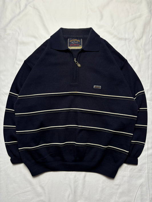 Paul & Shark 90s Navy Quarter Zip Ribbed Jumper (XXL)