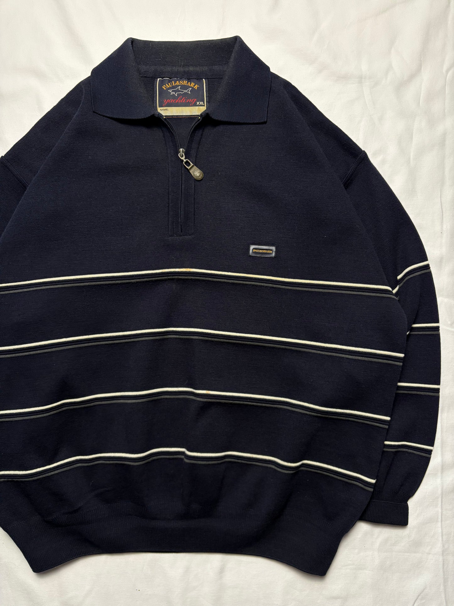 Paul & Shark 90s Navy Quarter Zip Ribbed Jumper (XXL)