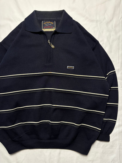 Paul & Shark 90s Navy Quarter Zip Ribbed Jumper (XXL)