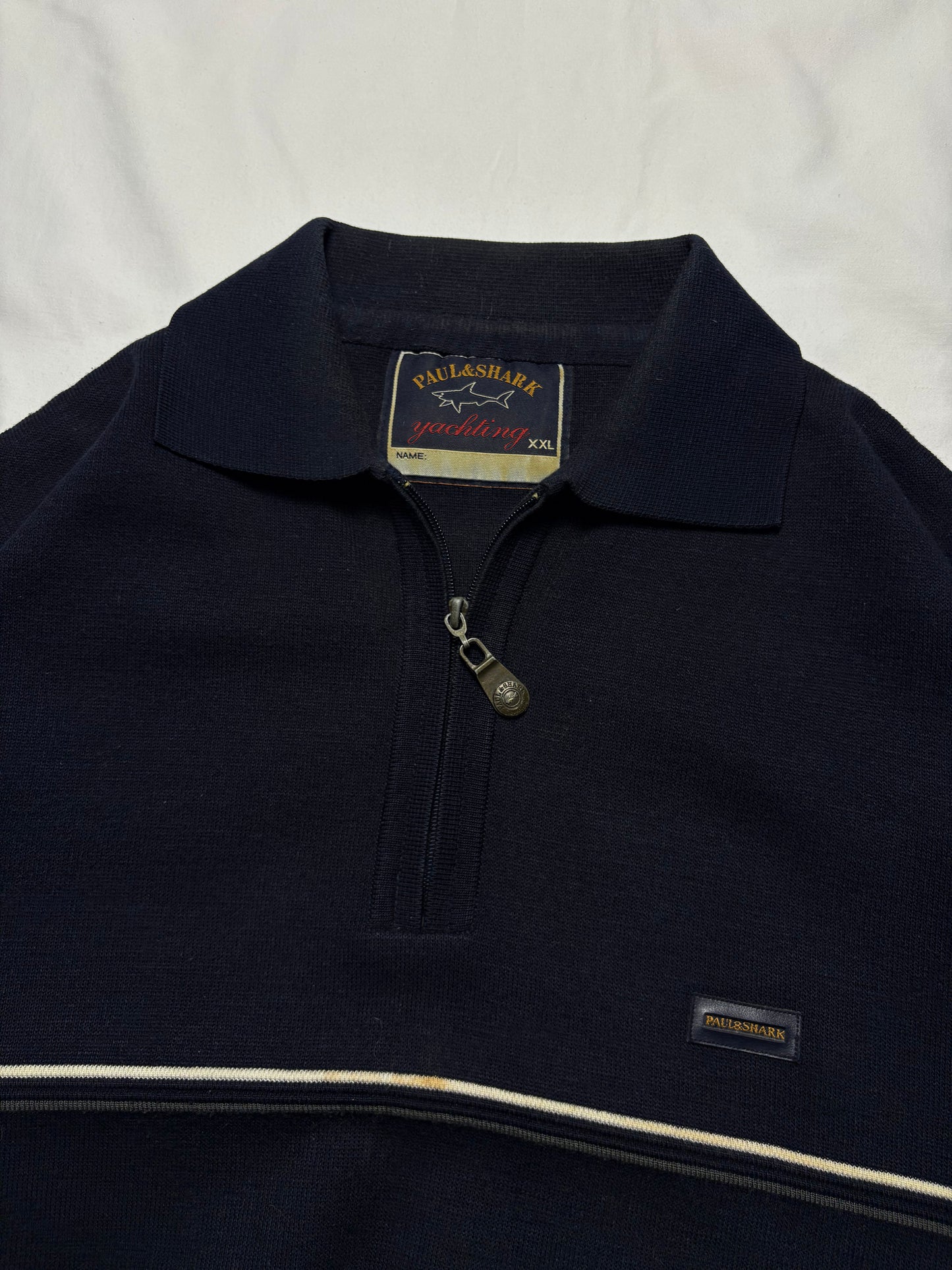 Paul & Shark 90s Navy Quarter Zip Ribbed Jumper (XXL)