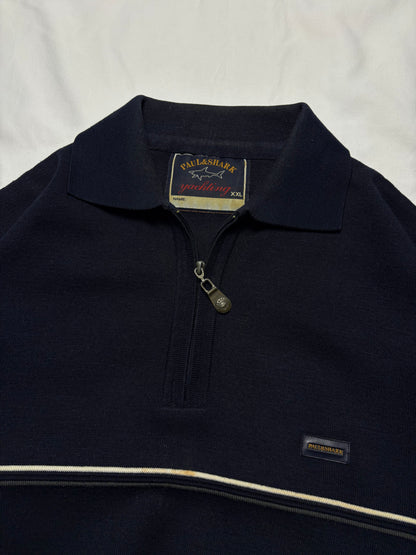 Paul & Shark 90s Navy Quarter Zip Ribbed Jumper (XXL)