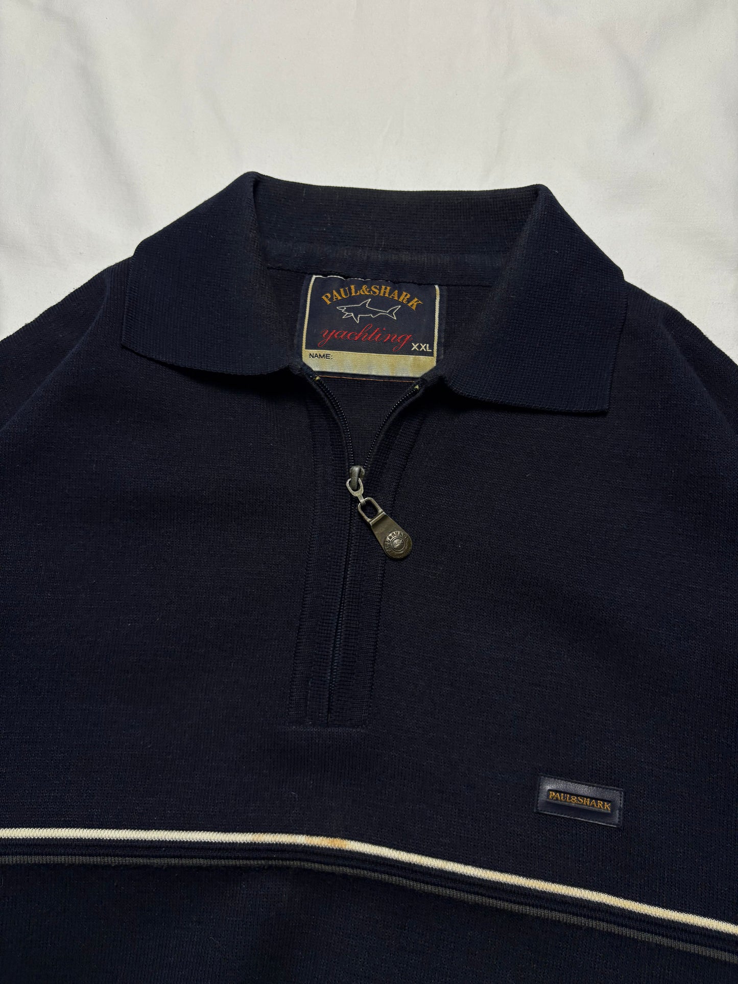 Paul & Shark 90s Navy Quarter Zip Ribbed Jumper (XXL)
