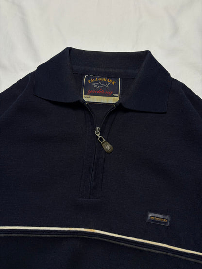 Paul & Shark 90s Navy Quarter Zip Ribbed Jumper (XXL)