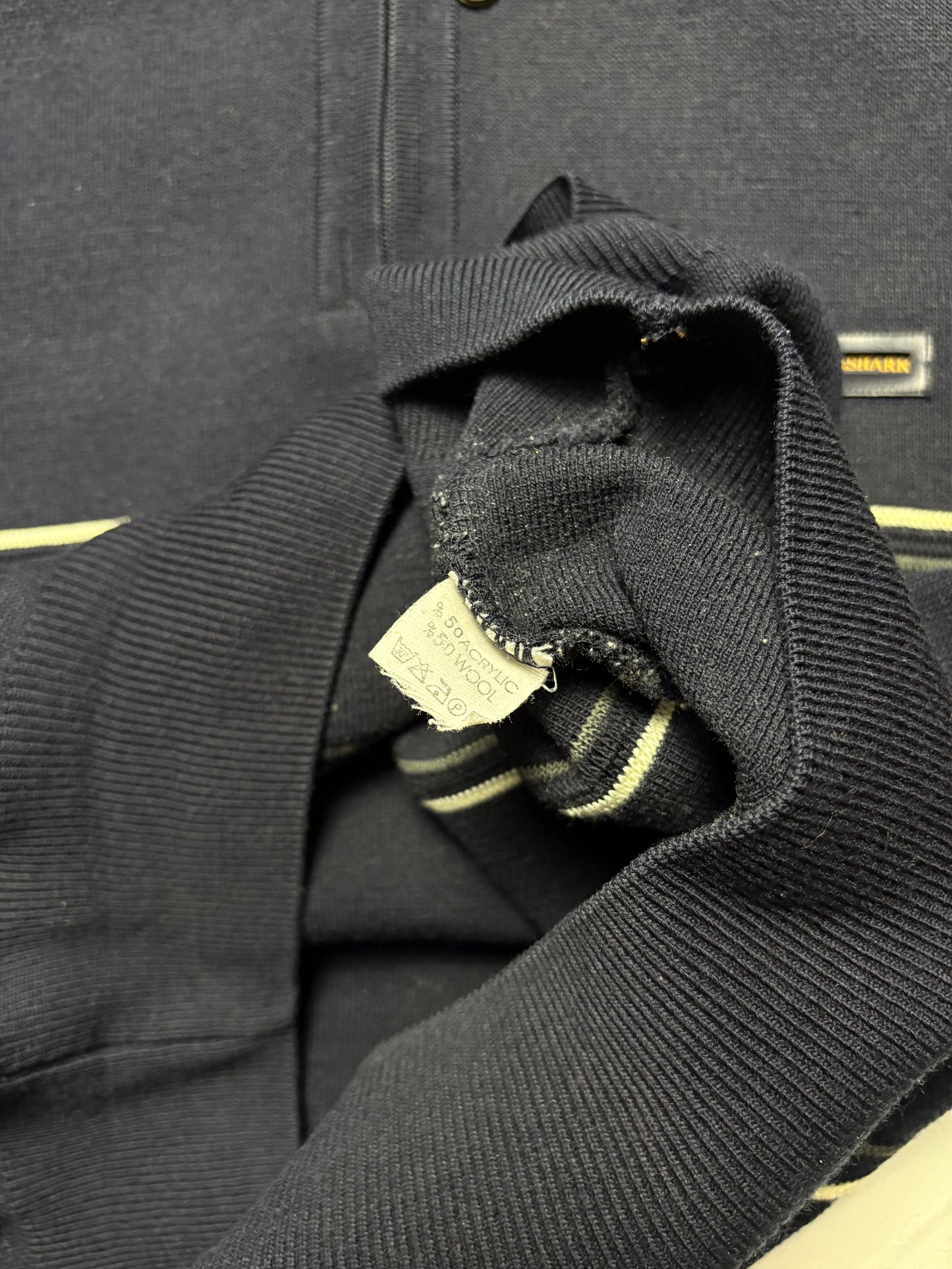 Paul & Shark 90s Navy Quarter Zip Ribbed Jumper (XXL)