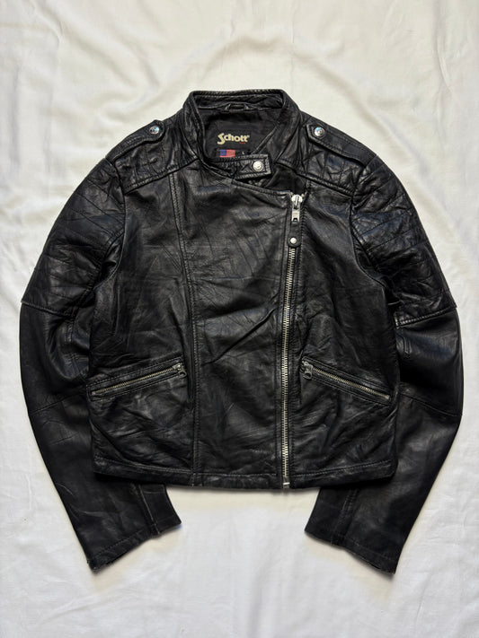 Vintage Schott NYC 90s Black Leather Motorcycle Jacket (women's L)