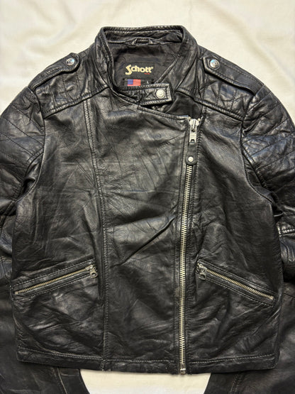 Vintage Schott NYC 90s Black Leather Motorcycle Jacket (women's L)