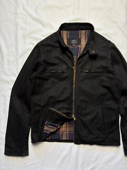 Vintage Vera Pelle 90s Double Zip Black Leather Jacket (S)