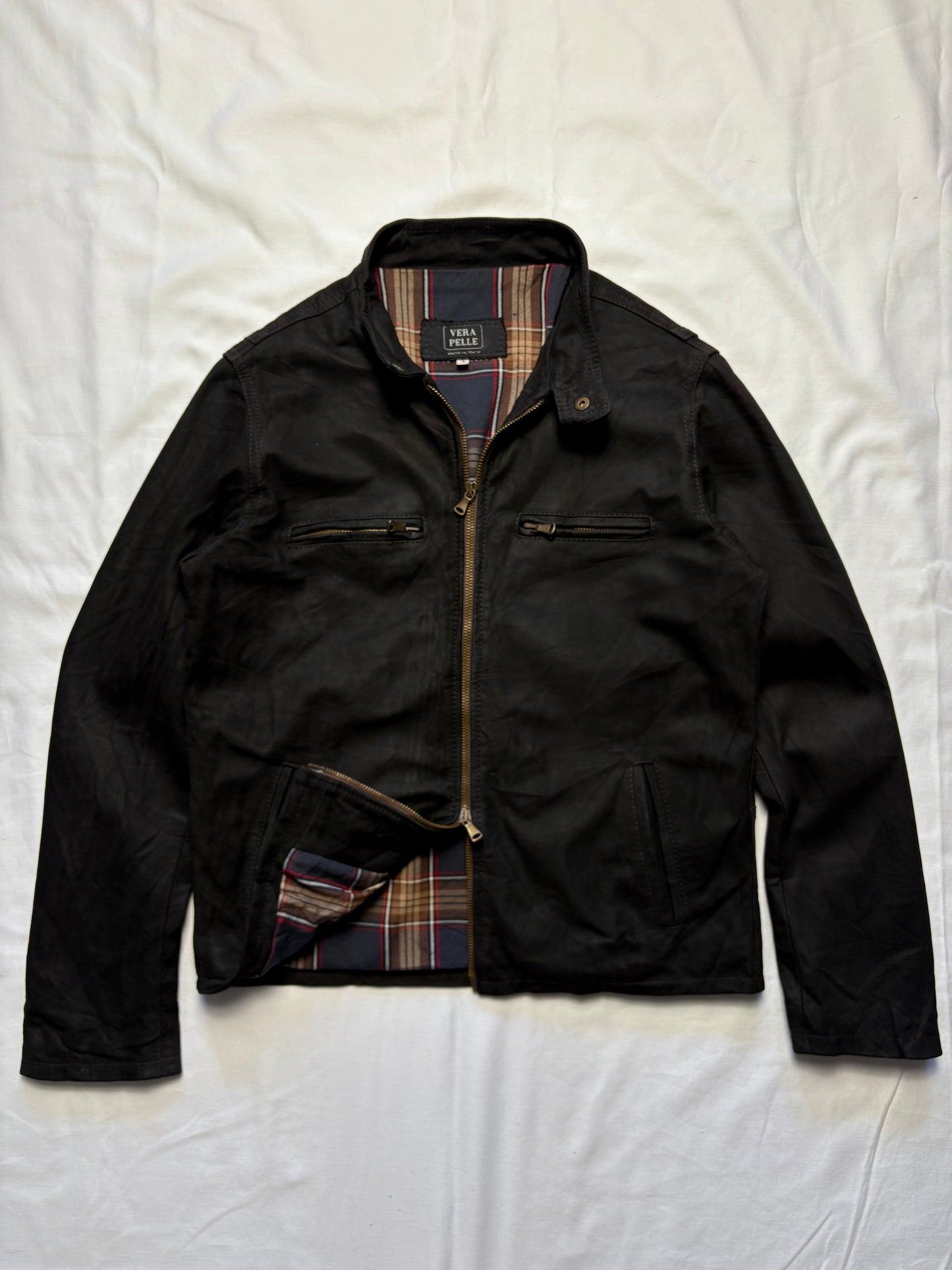 Vintage Vera Pelle 90s Double Zip Black Leather Jacket (S)