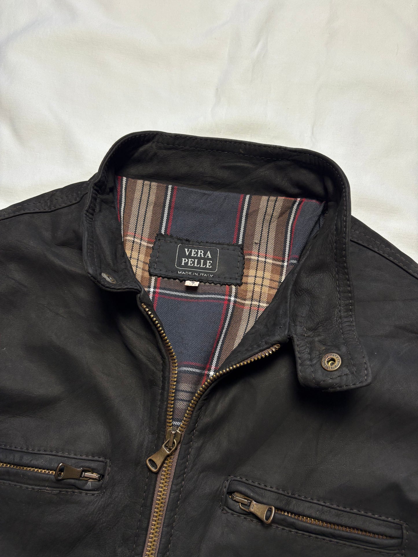 Vintage Vera Pelle 90s Double Zip Black Leather Jacket (S)