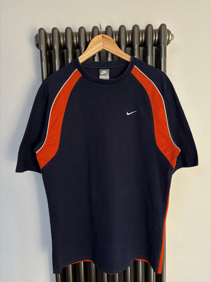 Nike 2000s Orange + Navy Mini Swoosh Athletic Tee (M)