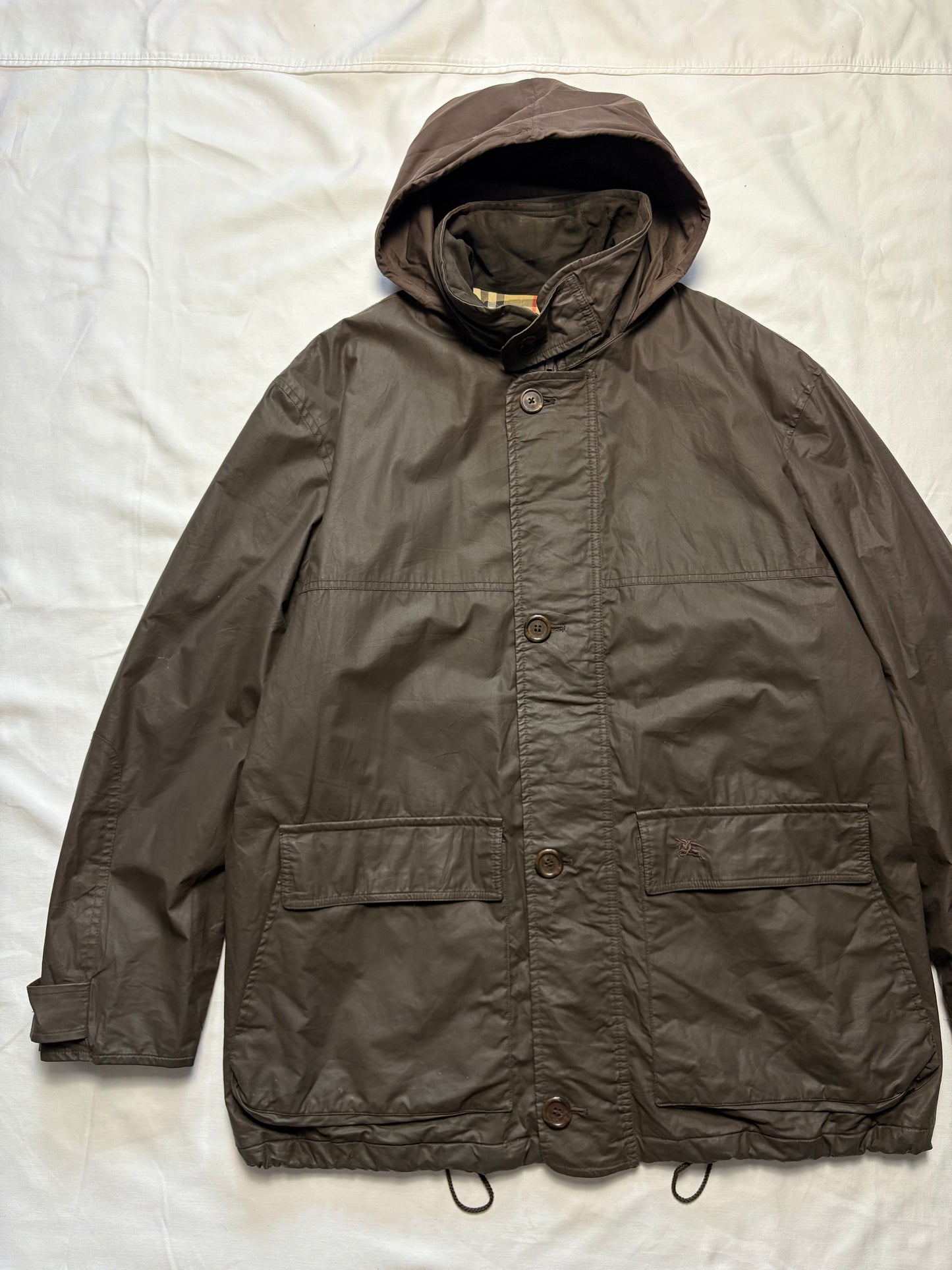 Burberry 00s Nova Check Lined Brown Wax Jacket (L)