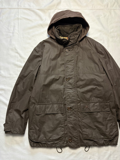 Burberry 00s Nova Check Lined Brown Wax Jacket (L)