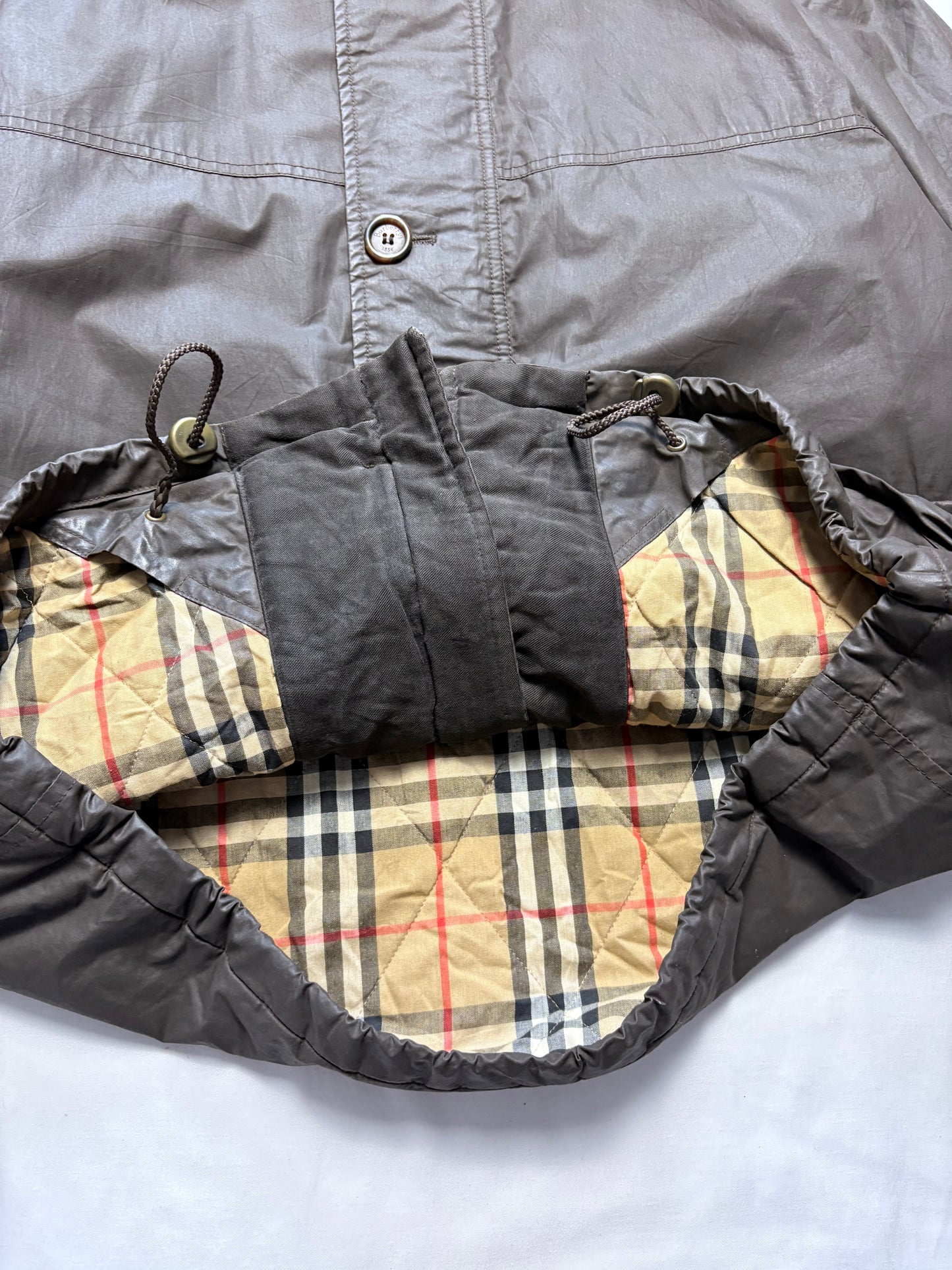Burberry 00s Nova Check Lined Brown Wax Jacket (L)