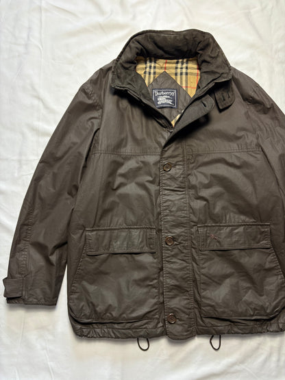 Burberry 00s Nova Check Lined Brown Wax Jacket (L)