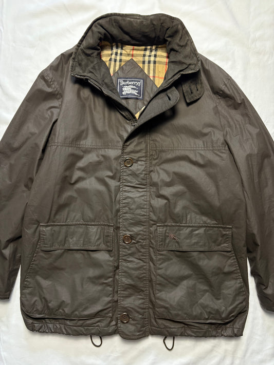 Burberry 00s Nova Check Lined Brown Wax Jacket (L)