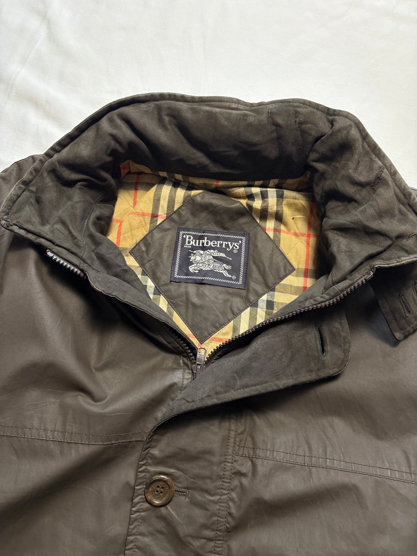 Burberry 00s Nova Check Lined Brown Wax Jacket (L)