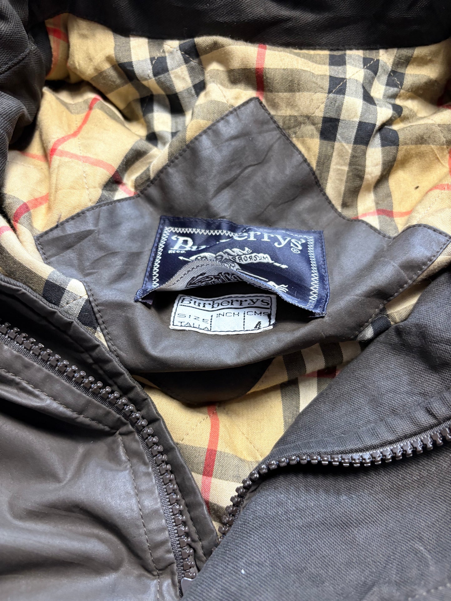 Burberry 00s Nova Check Lined Brown Wax Jacket (L)