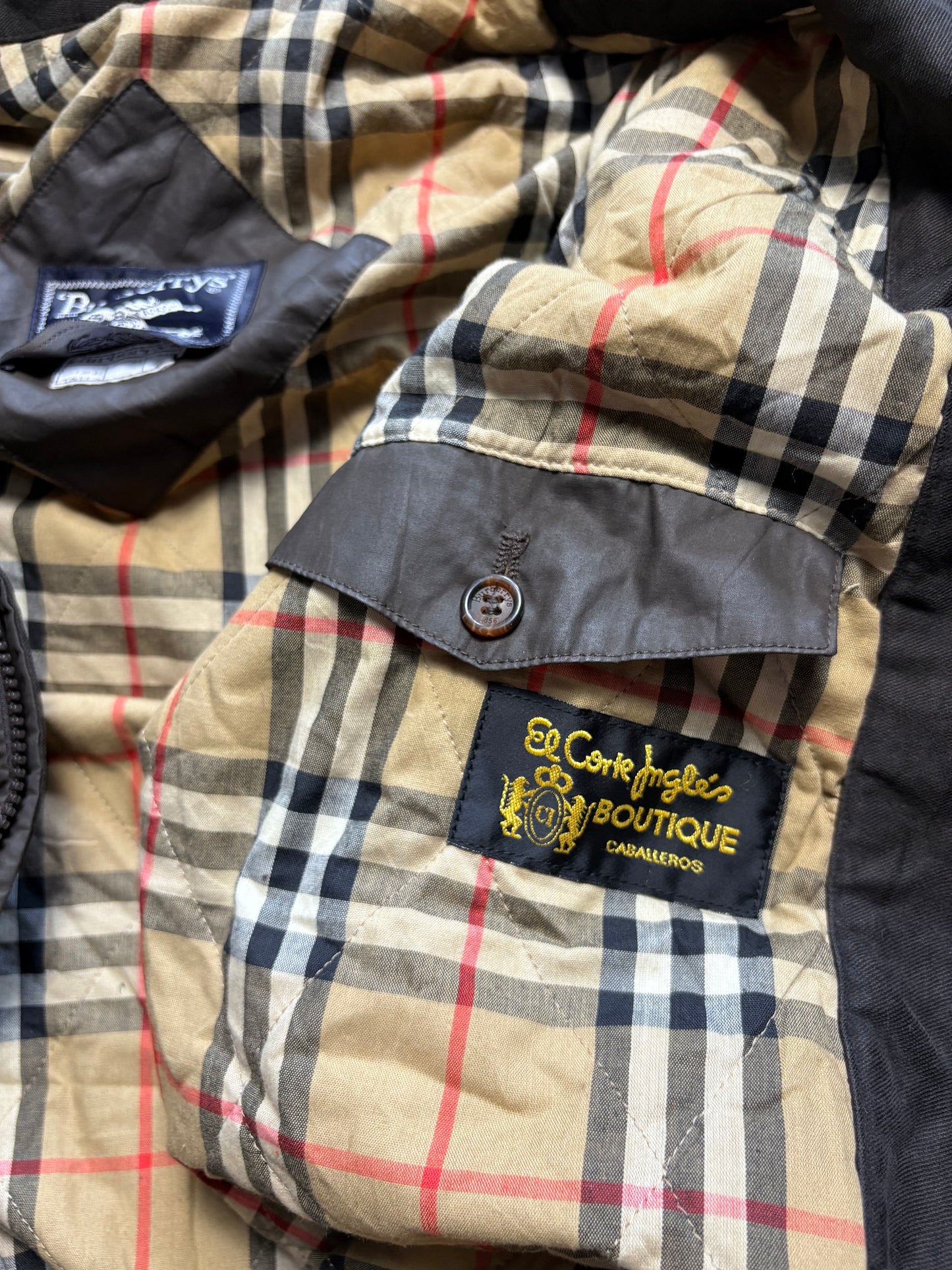 Burberry 00s Nova Check Lined Brown Wax Jacket (L)