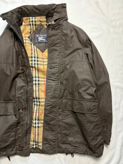Burberry 00s Nova Check Lined Brown Wax Jacket (L)