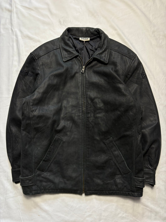 Adidas 90s West Germany Valknut Black Leather Jacket (L)