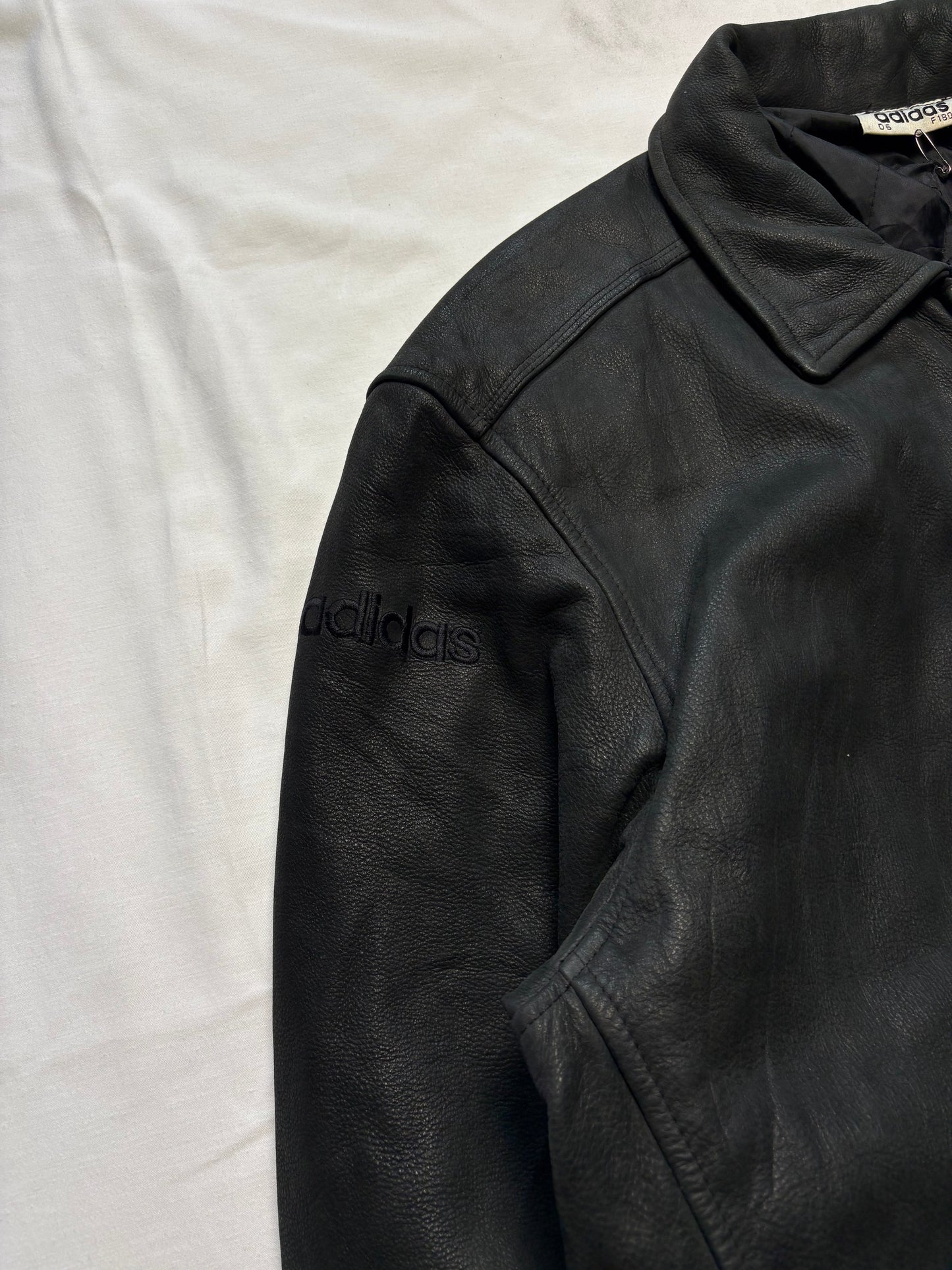 Adidas 90s West Germany Valknut Black Leather Jacket (L)