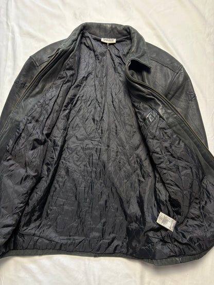 Adidas 90s West Germany Valknut Black Leather Jacket (L)