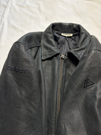 Adidas 90s West Germany Valknut Black Leather Jacket (L)