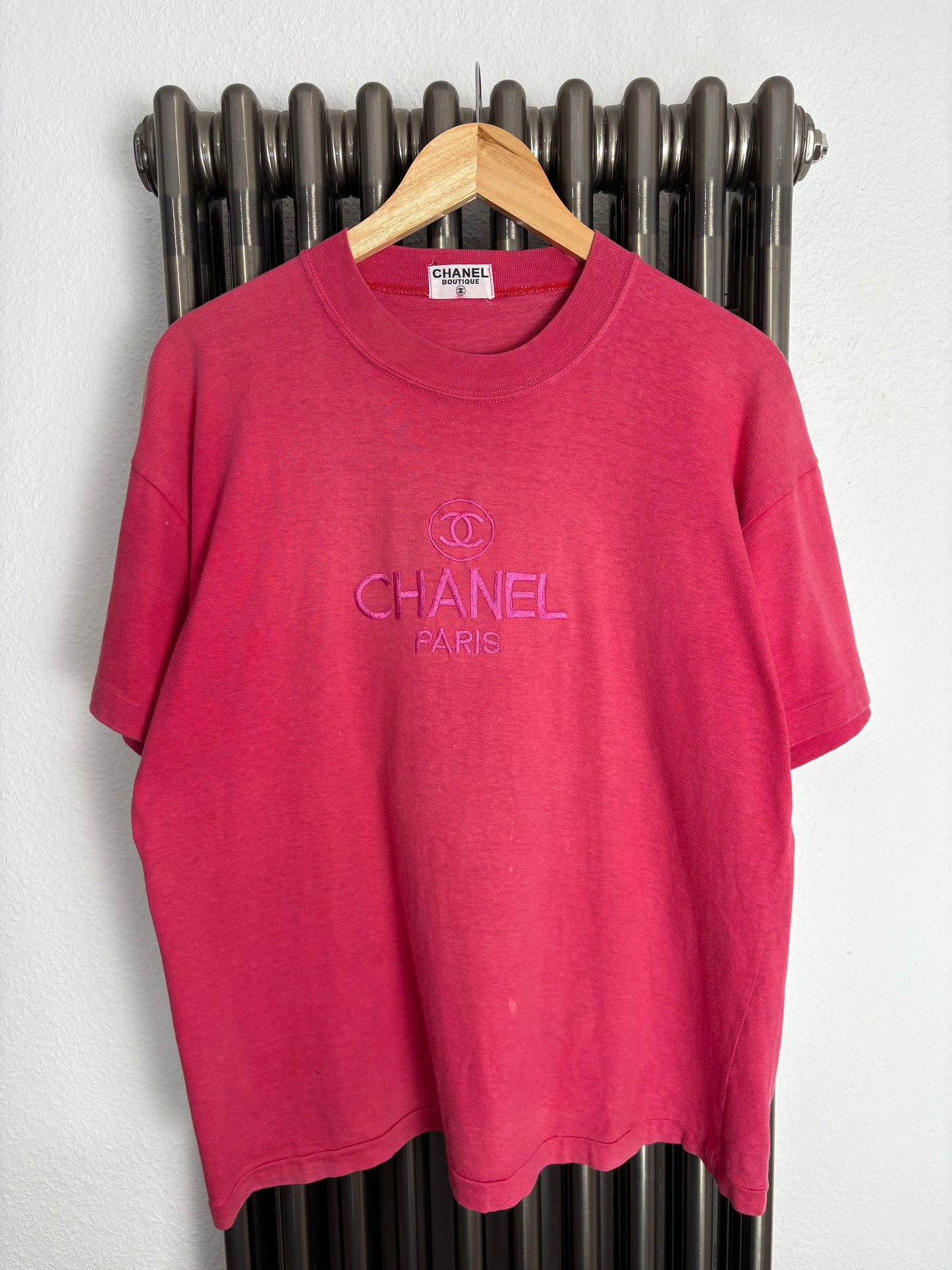 Chanel Paris 90s Pink Embroidered Bootleg Top (women's M)