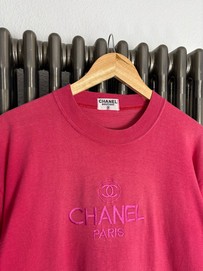 Chanel Paris 90s Pink Embroidered Bootleg Top (women's M)