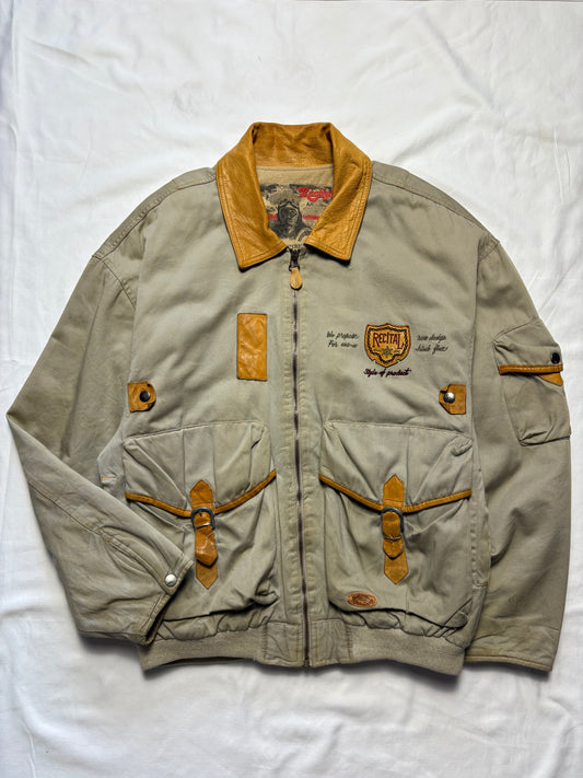 True Vintage 80s Canvas + Leather Beige Jacket (M)