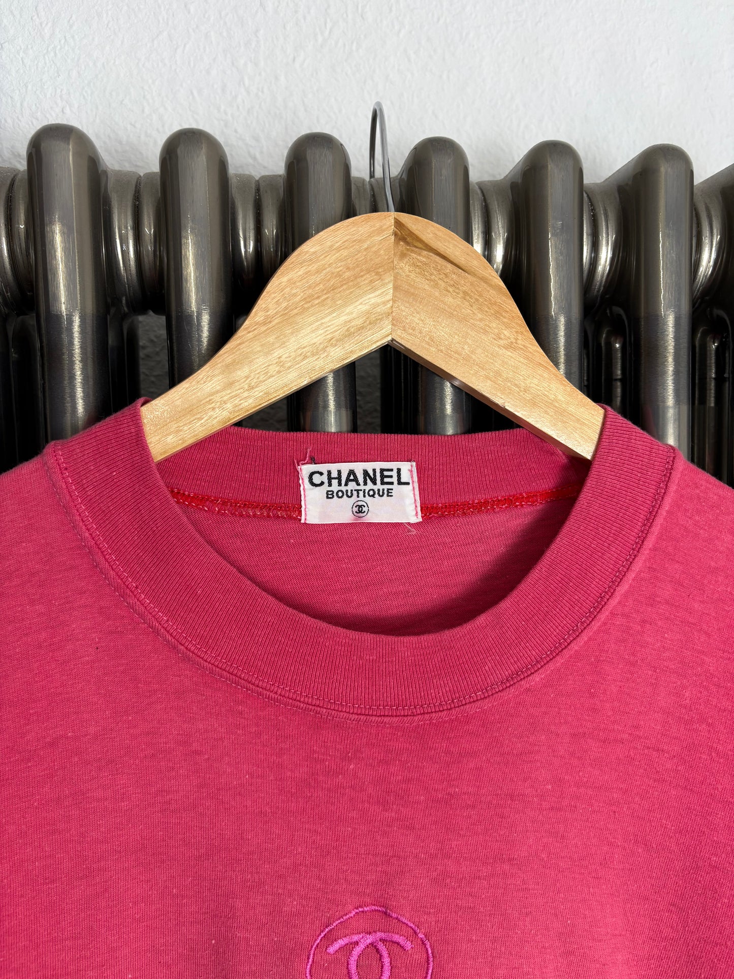 Chanel Paris 90s Pink Embroidered Bootleg Top (women's M)