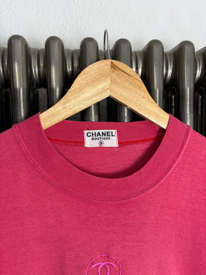 Chanel Paris 90s Pink Embroidered Bootleg Top (women's M)