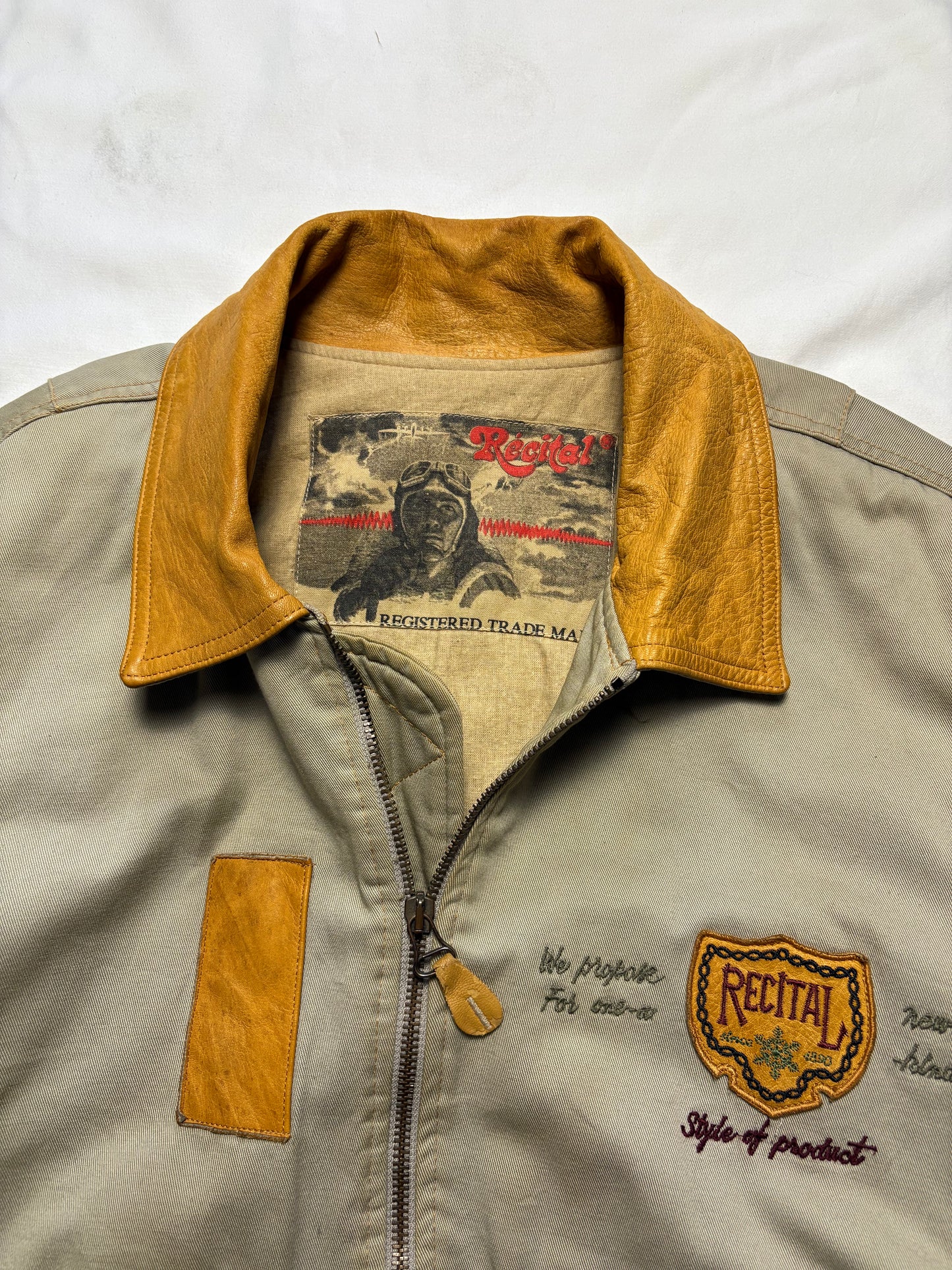 True Vintage 80s Canvas + Leather Beige Jacket (M)