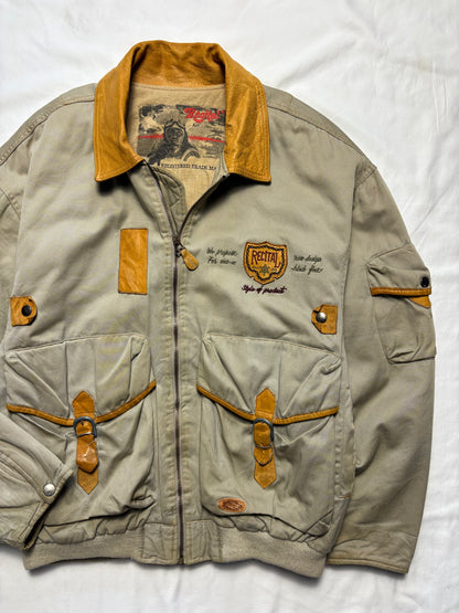 True Vintage 80s Canvas + Leather Beige Jacket (M)