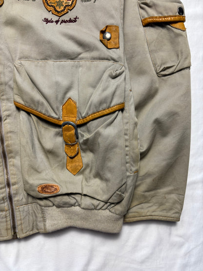 True Vintage 80s Canvas + Leather Beige Jacket (M)
