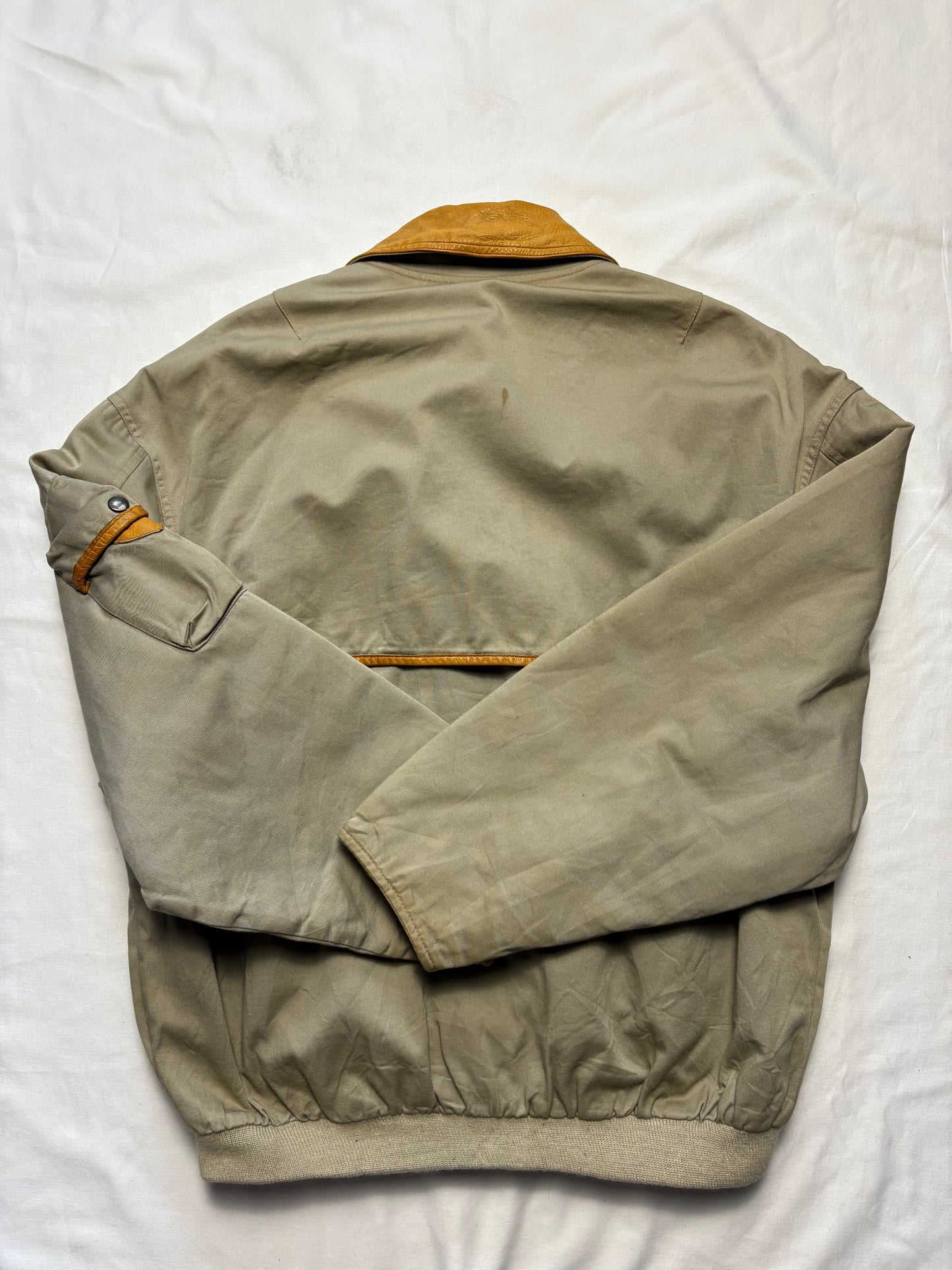True Vintage 80s Canvas + Leather Beige Jacket (M)