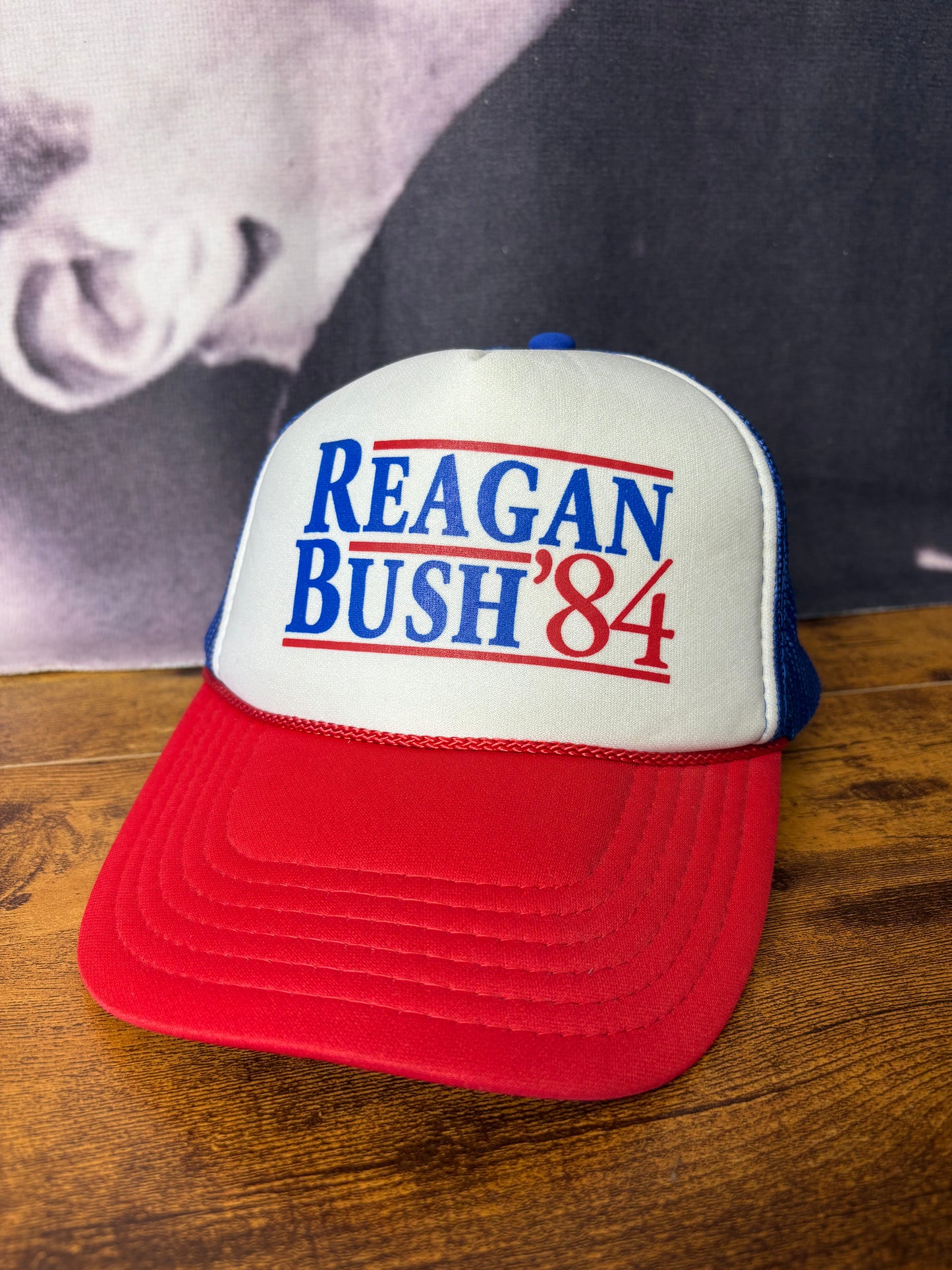 Vintage Reagan v Bush 1984 Trucker Hat