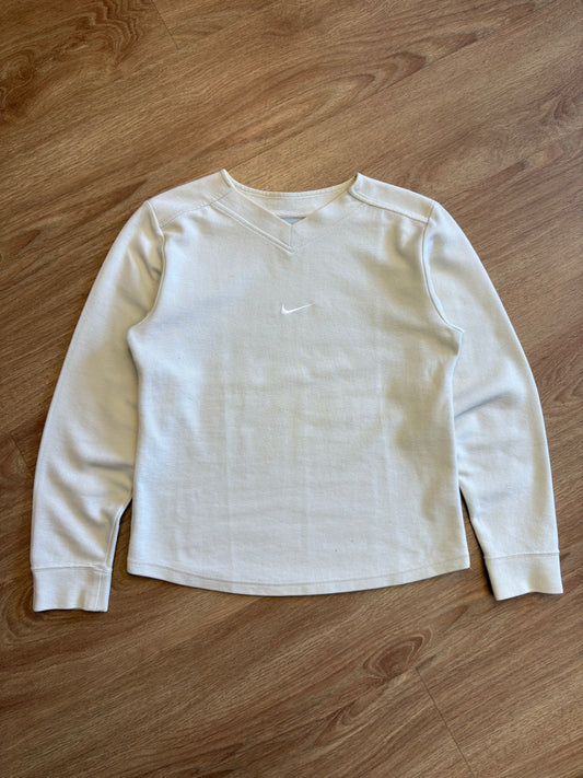 Nike Centre Swoosh 2000s Cream Ribbed Jumper (women's M)