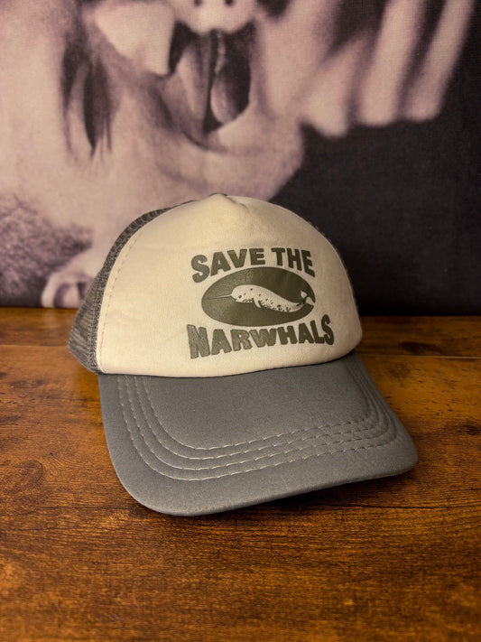 Vintage Save The Narwhals Grey + White Trucker Hat