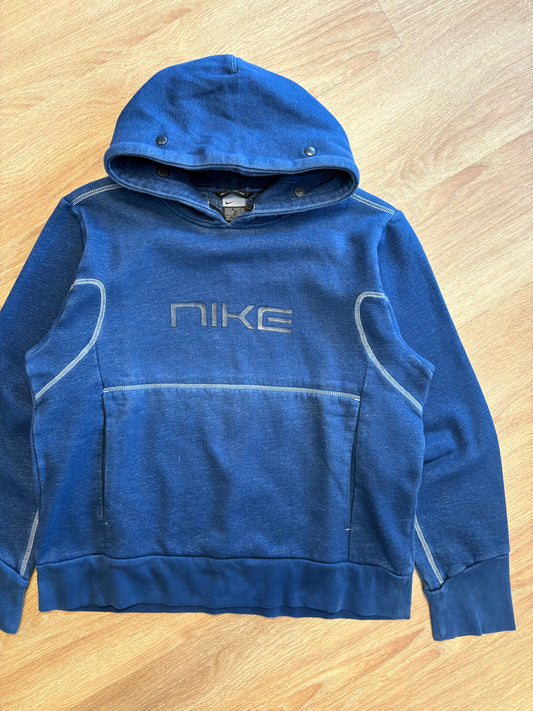 Nike Spellout 2000s Contrast Stitch Navy 'denim' Hoodie (S)