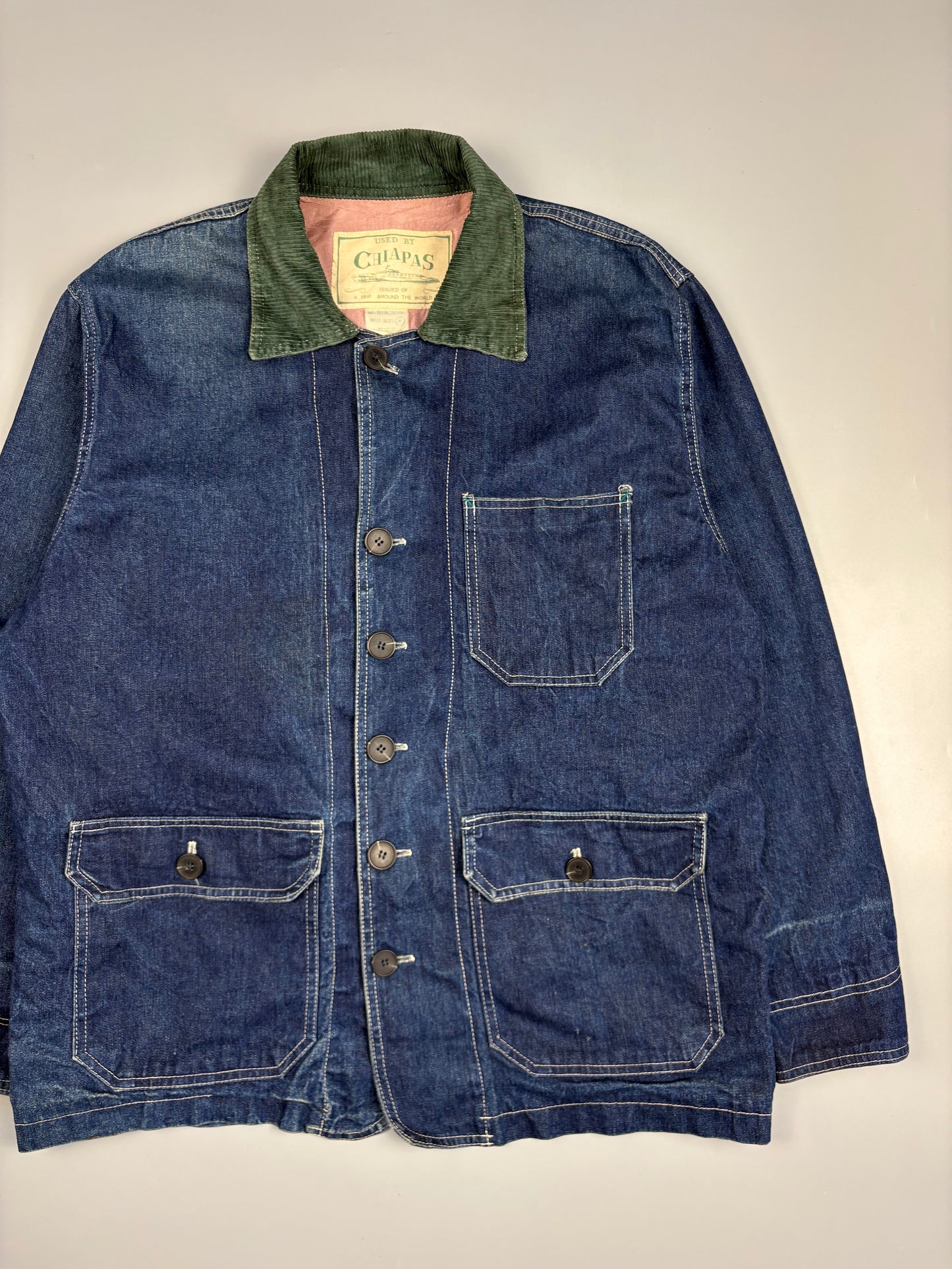 1980s European Corduroy Collar Denim Chore Jacket (M)