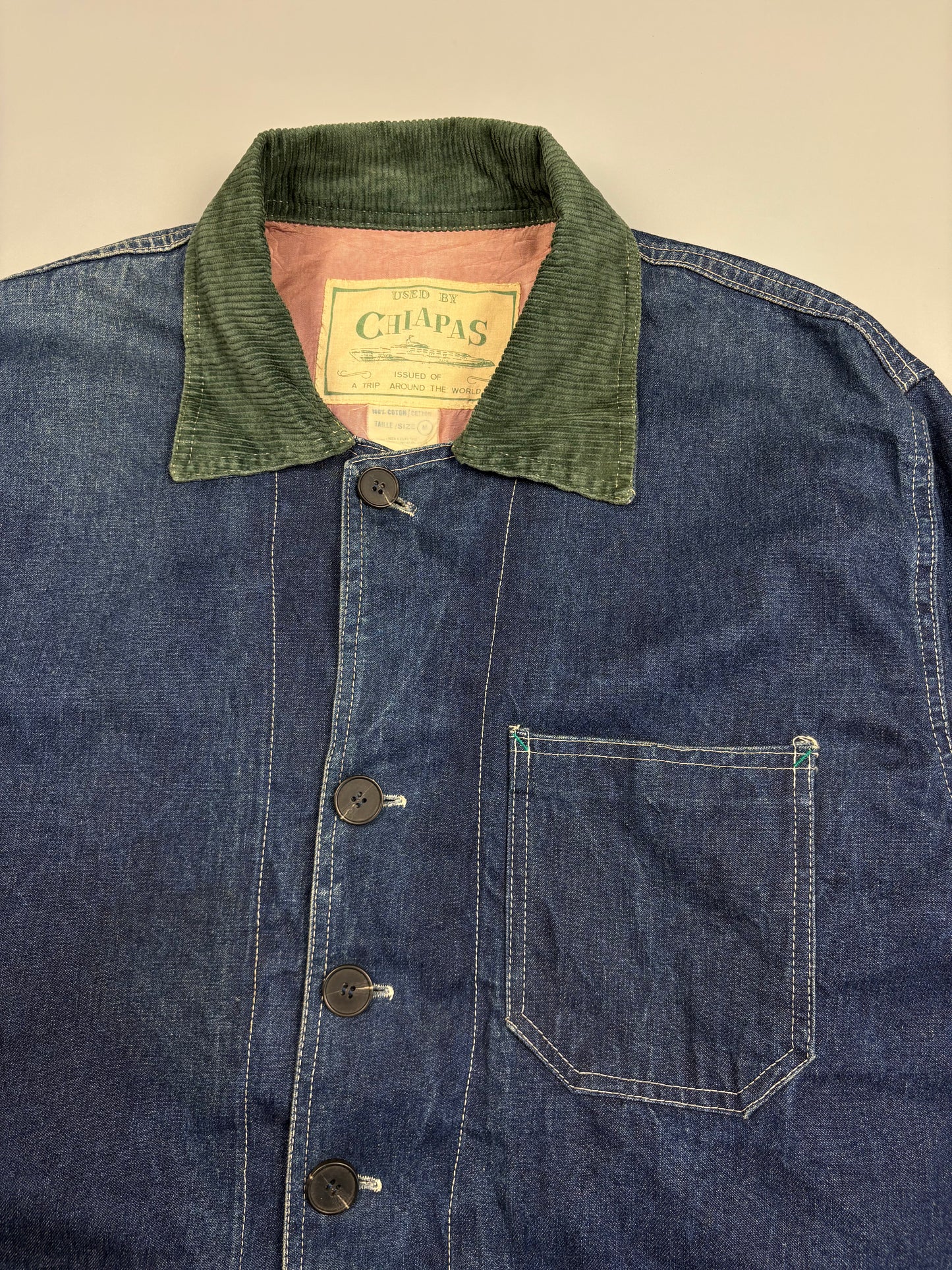 1980s European Corduroy Collar Denim Chore Jacket (M)