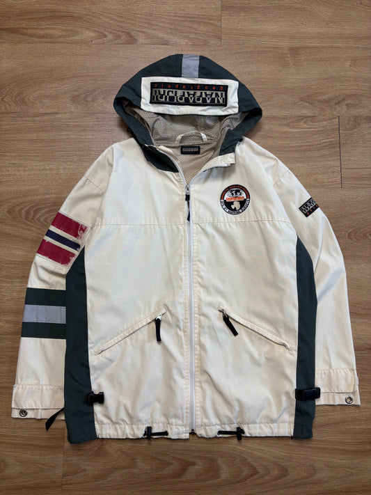 Napapijri Cream + Khaki Zip-up Rain Jacket (L)