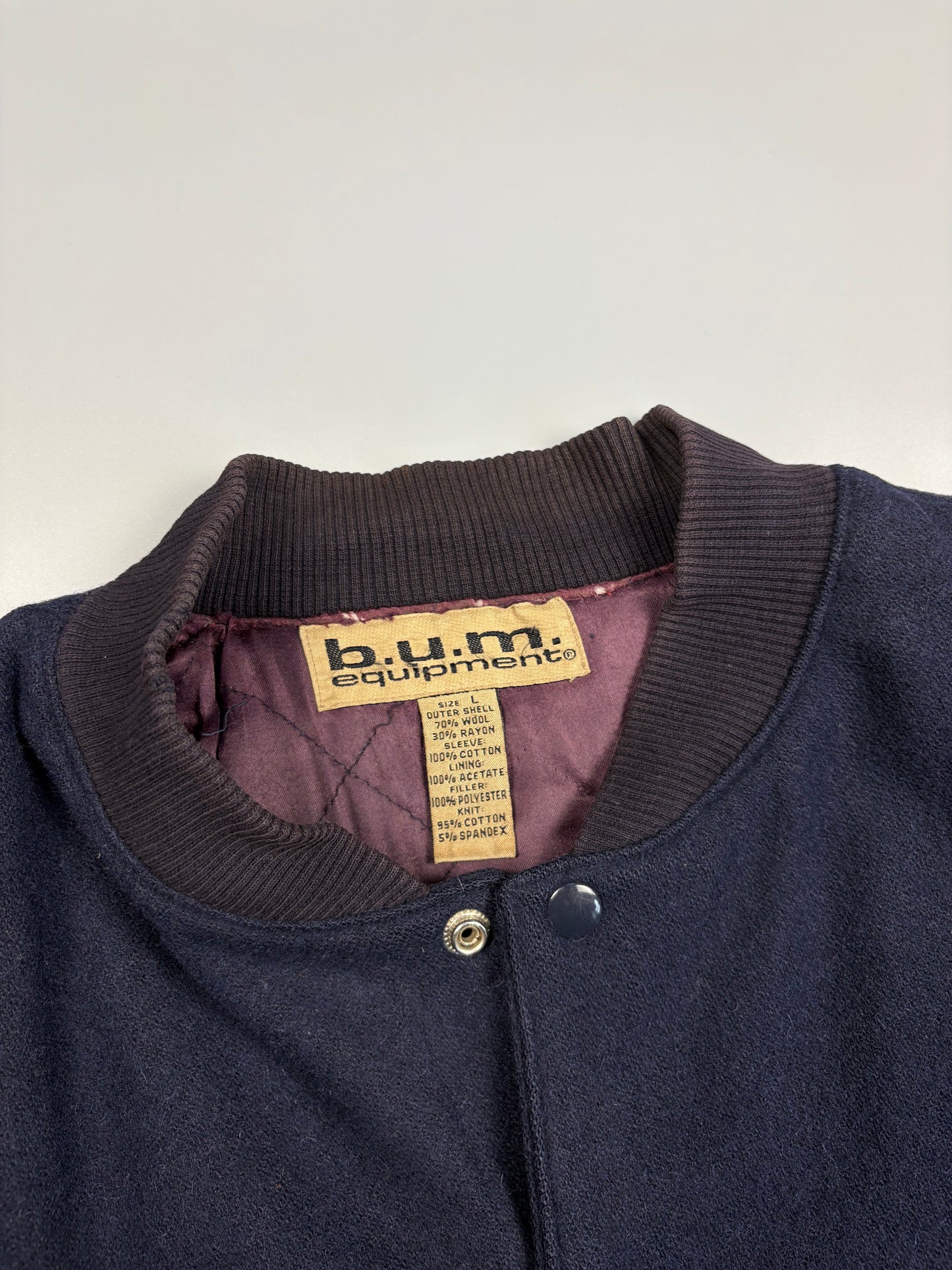 1990s B.U.M. Equipment Denim + Wool Bomber Jacket (L)