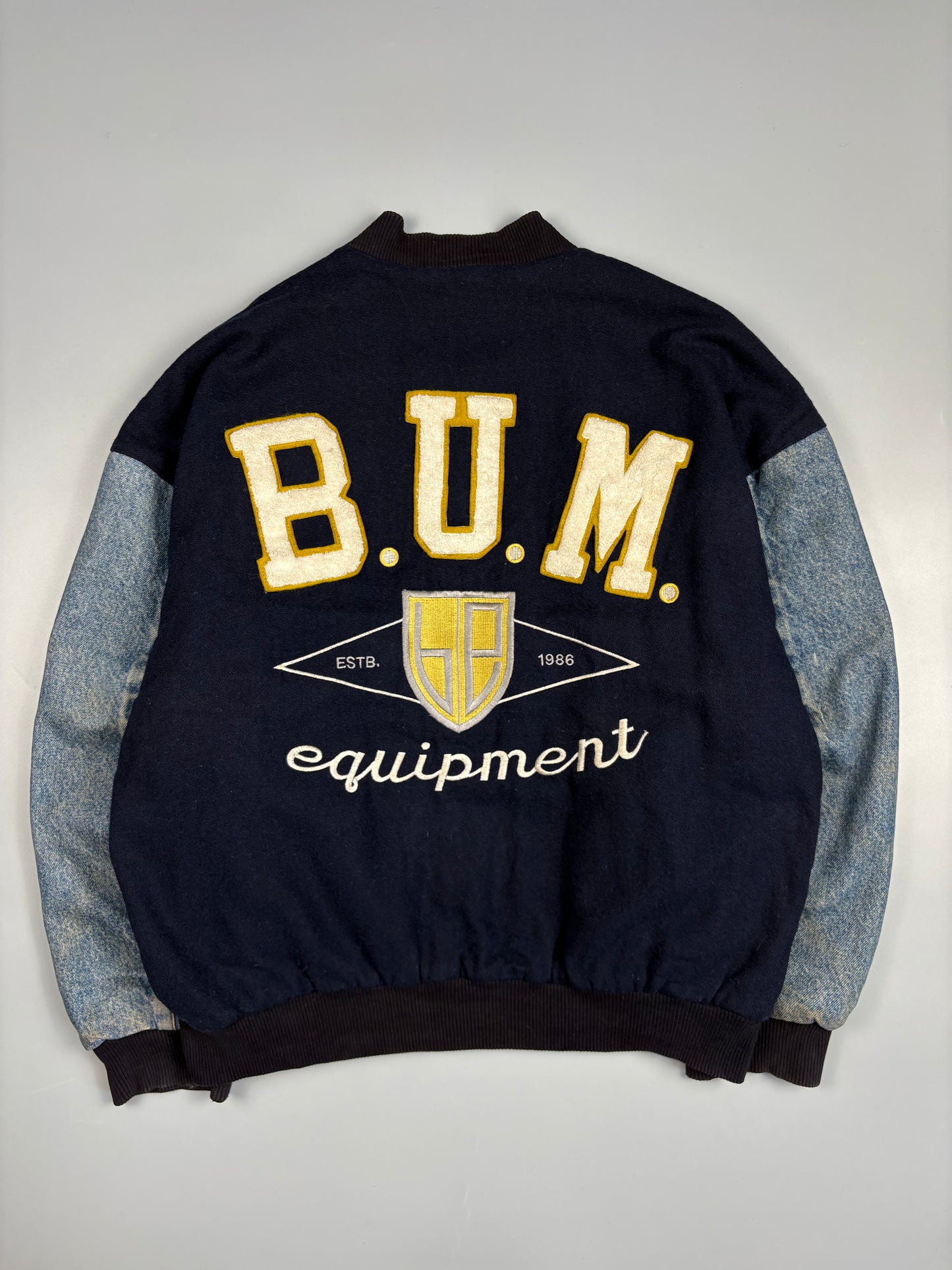 1990s B.U.M. Equipment Denim + Wool Bomber Jacket (L)