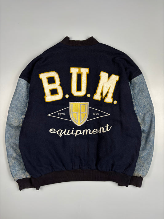 1990s B.U.M. Equipment Denim + Wool Bomber Jacket (L)